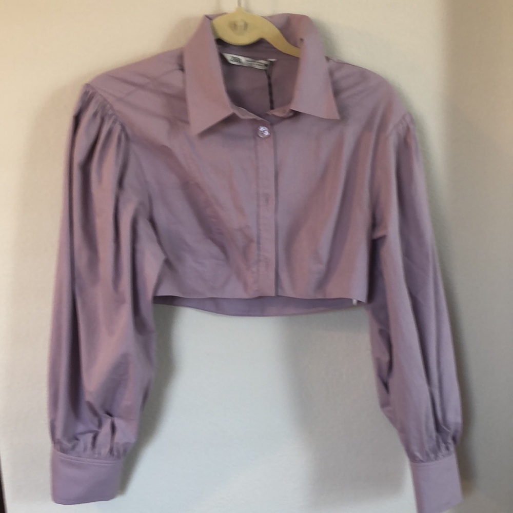 Zara lavender crop button down shirt